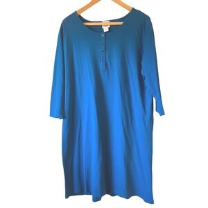 100% Cotton T-shirt Dress Blue 3/4 Sleeve  size XXL